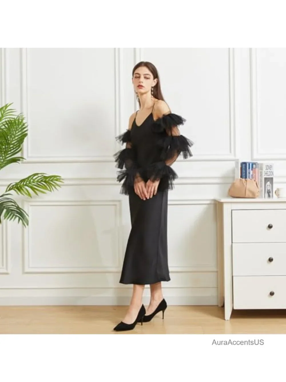Long Puff Velvet Satin/Mesh Opera Sheer Elbow Ruffled Banquet Wedding Dance